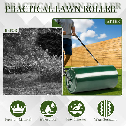 Outvita Lawn Roller, 13 Gallons Water and Sand Filled Garden Drum Roller with U Shaped Handle Tow beind Sod Roller for Planting, Seeding(Green ＆ Black)