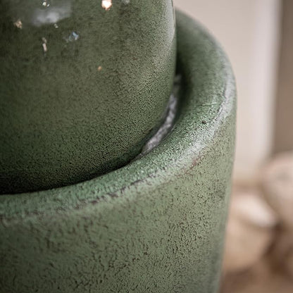 XBrand 25.98" H Round Stone Indoor/Outdoor Modern Stone Textured Sphere Water Fountain w/LED Lights, Ball Fountain Decor, Green