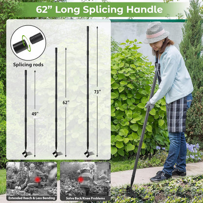Garden Hoe, 2 in 1 Heavy Duty Stirrup Hoe and Cultivator for Weeding, Sharp Blade, 76 inch Long Handle, Lightweight Stand Push-Pull Hula Hoes Weeding Rake for Grass Removal, Aerating, Cultivating
