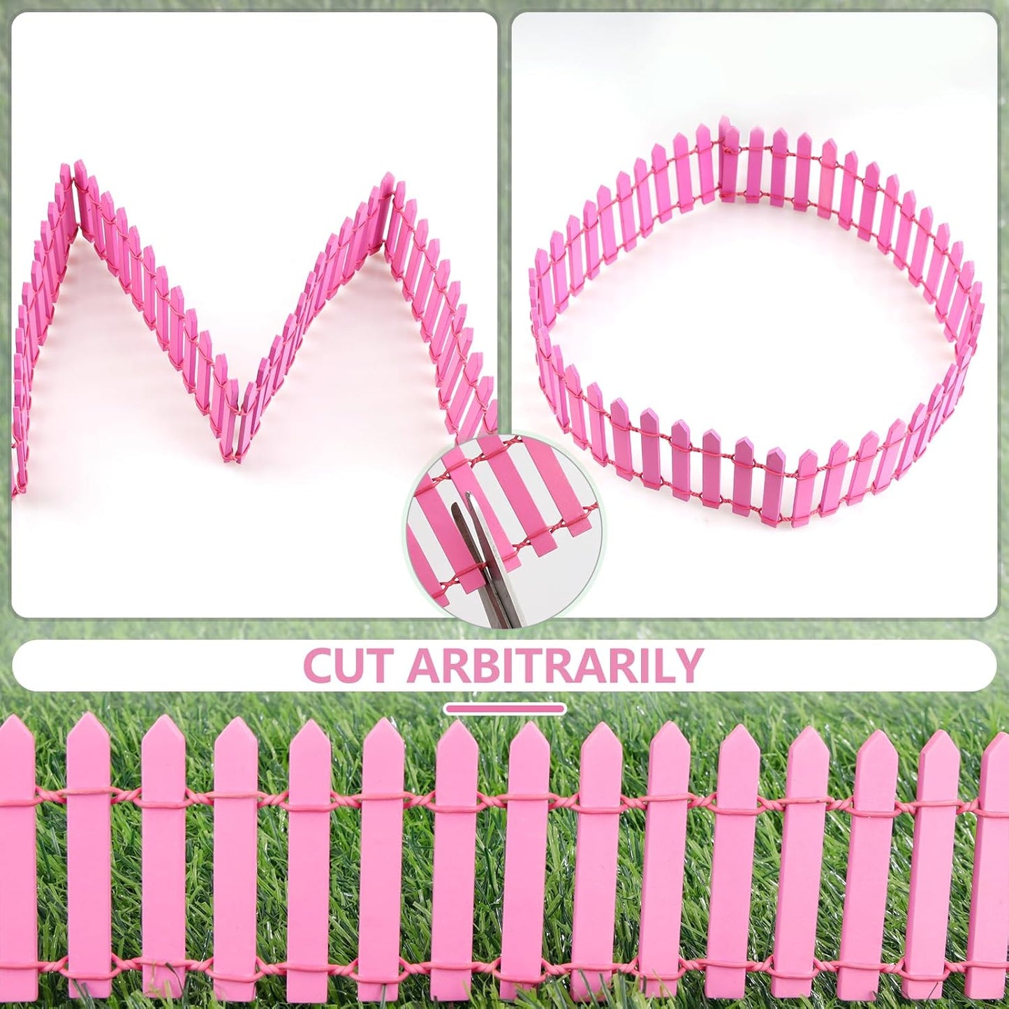 Mini Fairy Garden Fence, 35.5x2 Inch Cuttable Small Wood Picket Fence, DIY Miniature Accessories Decoration for Dollhouse, Crafts, Vegetable Platter, Cake(Rose Red)