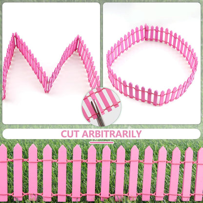 Mini Fairy Garden Fence, 35.5x2 Inch Cuttable Small Wood Picket Fence, DIY Miniature Accessories Decoration for Dollhouse, Crafts, Vegetable Platter, Cake(Rose Red)