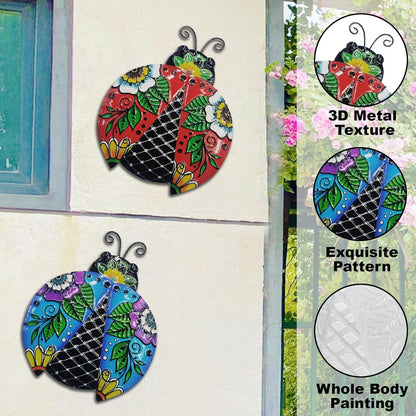 John's Studio 2Pcs Metal Ladybug Wall Decor Outdoor Garden Hanging Art Sculptures Home Ocean Theme Decorations for Kitchen Bathroom and Pool