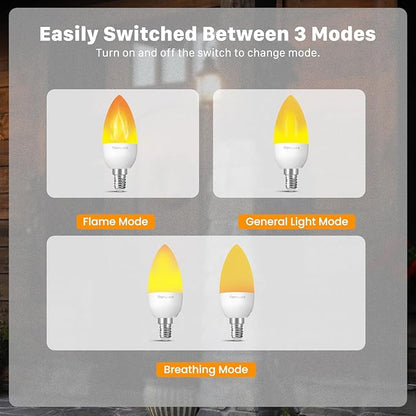 Hompavo 【Upgraded】 LED Flame Light Bulbs, 3 Modes Flickering Light Bulbs, E12 Chandelier Base Candle Fire Light Bulb for Halloween, Christmas, Party, Porch, Indoor & Outdoor Home Decoration - 6 Pack