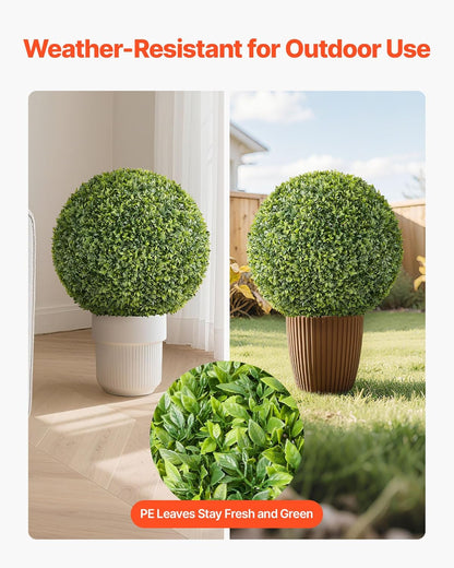 VEVOR Artificial Topiary Ball, 23 inch Faux Boxwood Plant Balls, Fake Silk Tree Look Real, Easy Assembly for Decor Front Porch Outdoor Patio Garden Balcony Backyard and Indoor Home Wedding, Green
