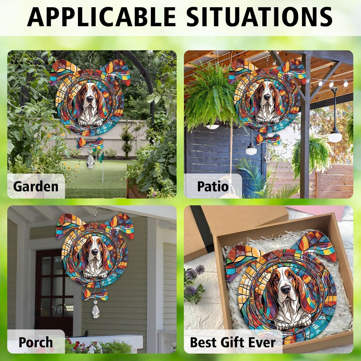 Basset Hound Dog Ears Wind Spinner, Basset Hound Wind Spinner Hanging for Yard and Garden