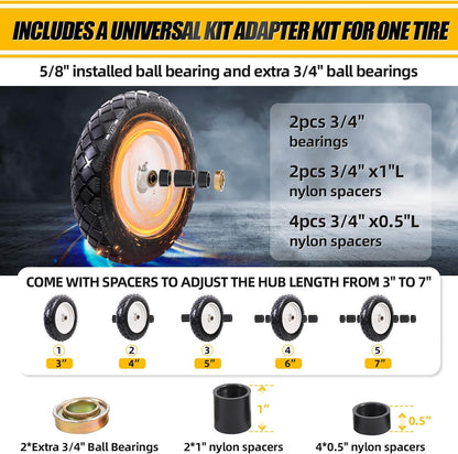 MZREXN 4.80/4.00-8" Flat Free Tire and Wheel 15" Solid Wheelbarrow Tires, 3.00-4.00/4.80-8" with 5/8" & 3/4" Bearings, 3" Centered Hub for Hand Truck Garden Trailers Utility Cart Yard Wagon 2PCS White
