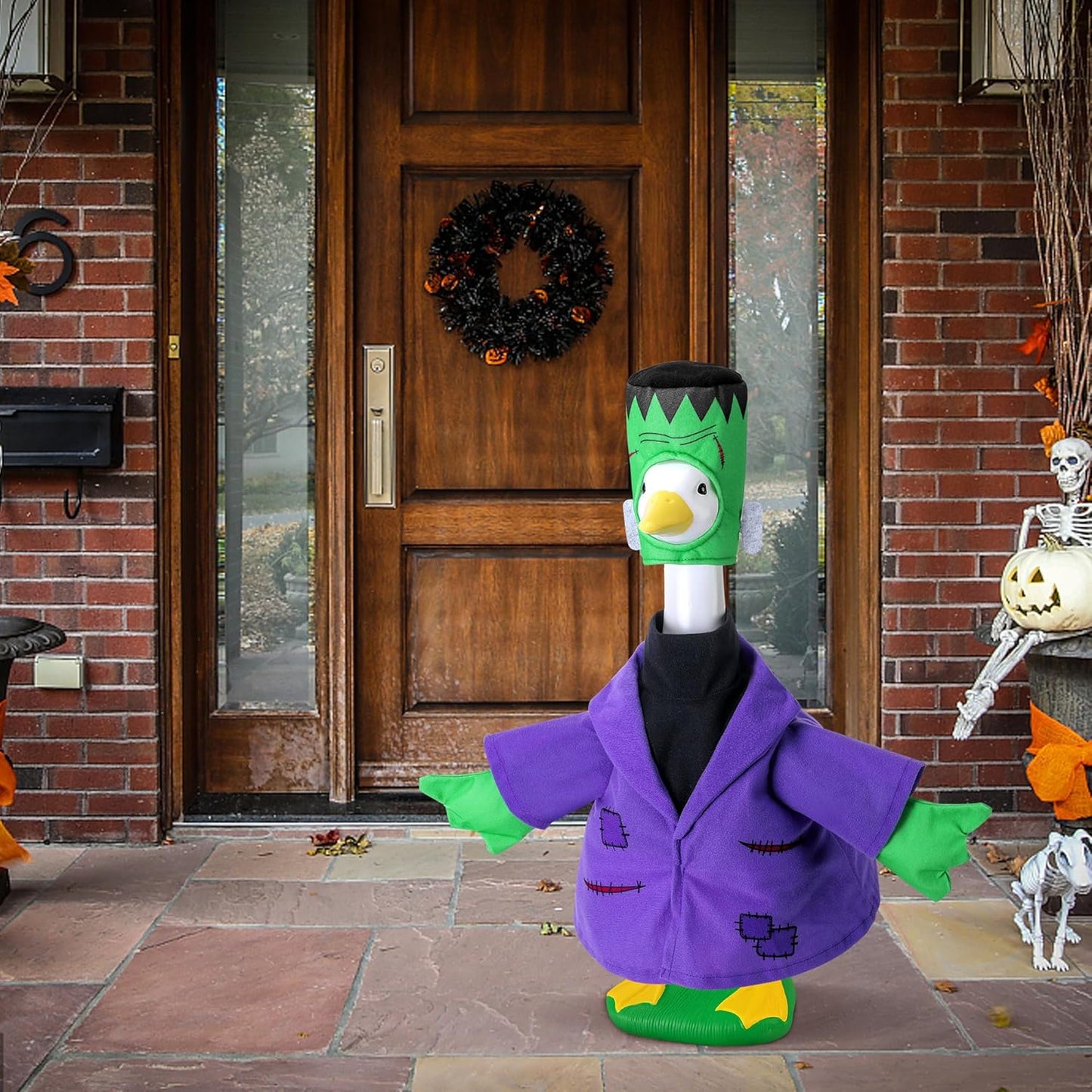 Watayo 2 Pcs/Set Halloween Monster Goose Outfits, Porch Goose Statue Monsters Costume, Lawn Goose Monster Clothes with Hat for 23" Statue Halloween Fall Outdoor Patio Garden Yard Decoration