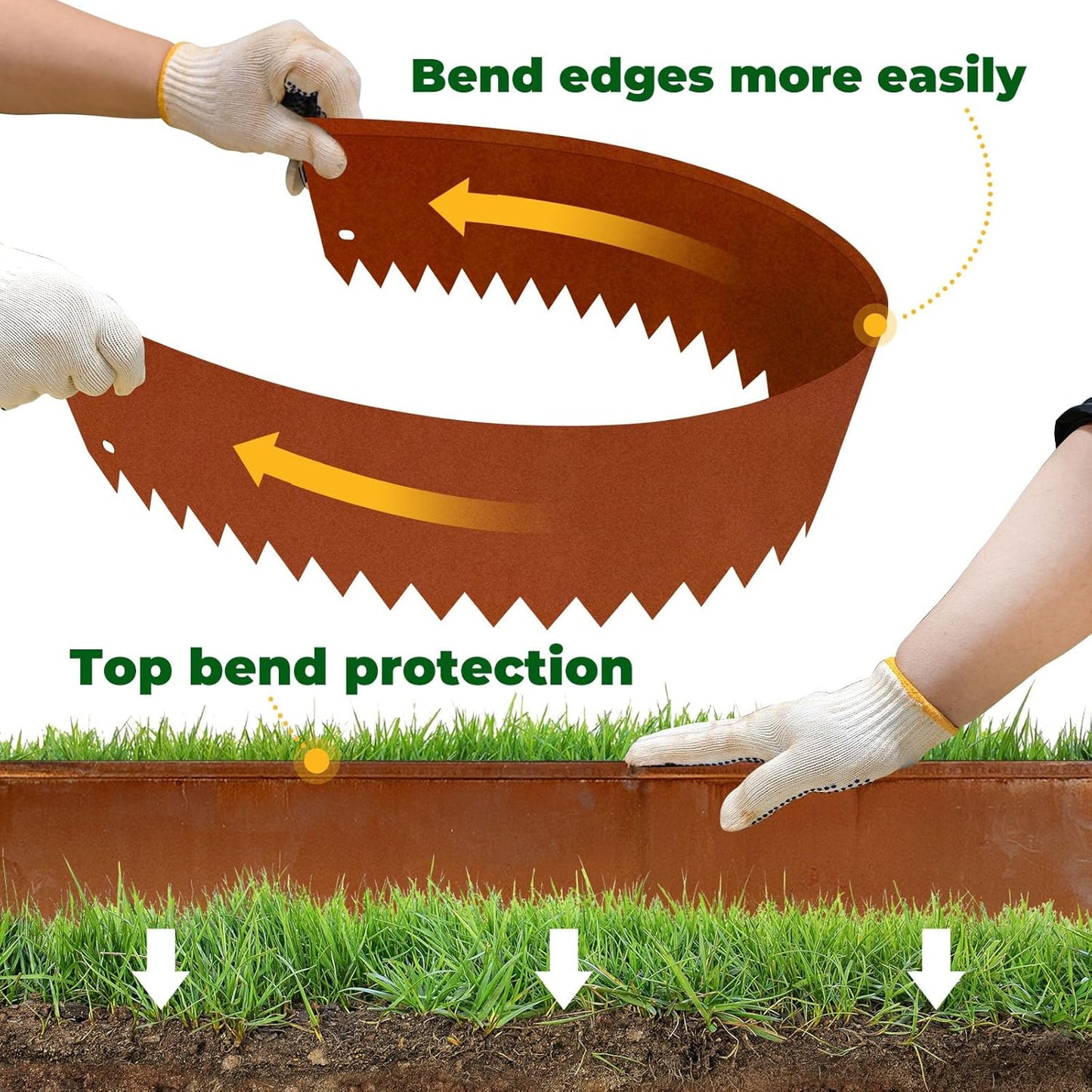 Cor Ten Steel Metal Landscape Edging 40 inch with Top Bending Protection Pre-Rusted Cor Ten Steel Garden Edging 6 Inch Depth 180 Degree Bend 6 Pack for Lawn Yard (6 inch-180 Degree Bend, Rusted)