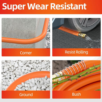 SPECILITE Garden Water Hose 150 ft x 3/4 in Heavy Duty, Flexible and Lightweight, Burst 600 psi, Kink-less Hybrid Rubber Pipe for Backyard, 3/4'' Brass Fittings, Orange