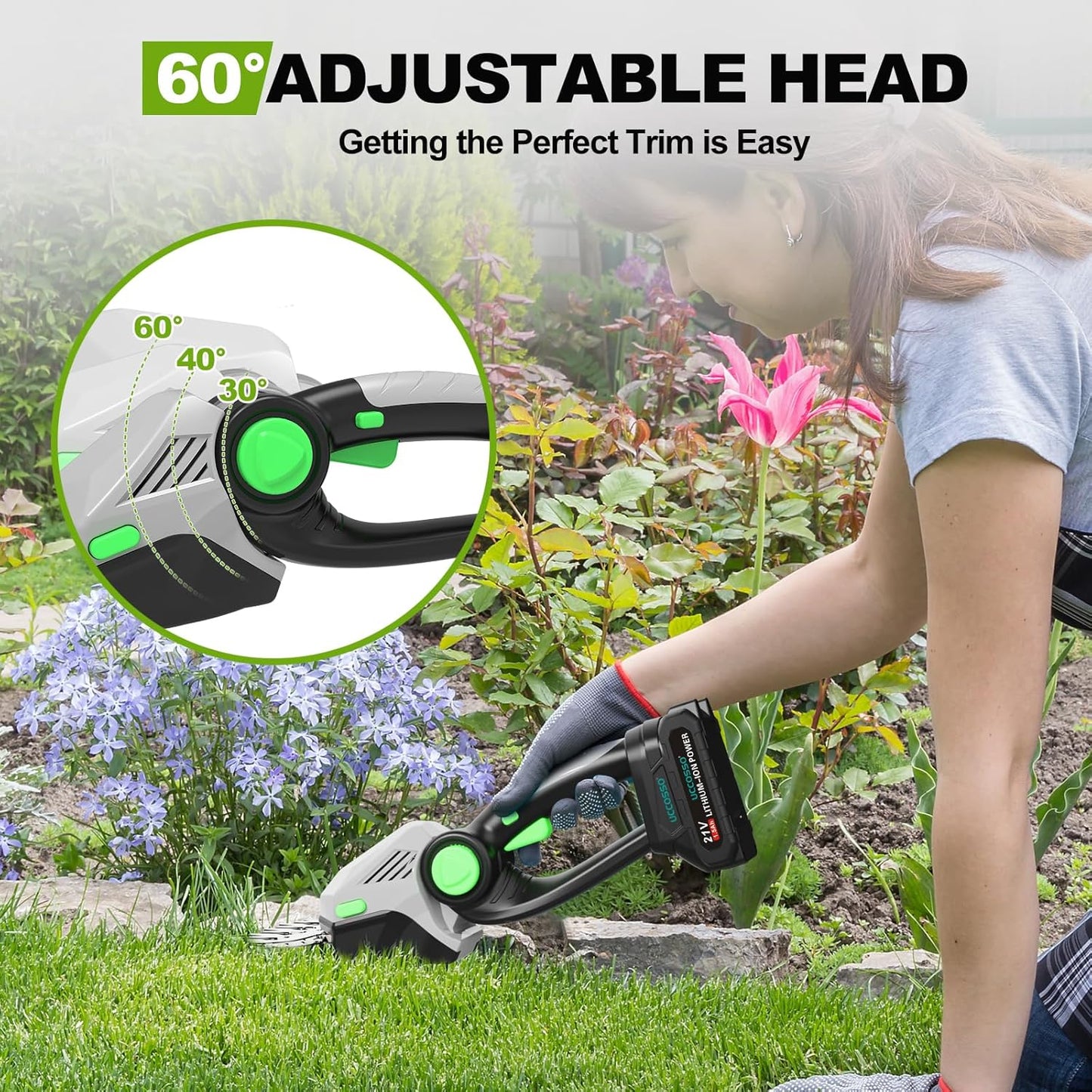 Cordless Hedge Trimmer,21v Electric Grass Shears & Shrub Trimmers,Handheld 2-in-1 Battery Powered Hedge Trimmer for Patio/Lawn, Gardening Tools, Included Charger (Gray-Green+1* Battery)
