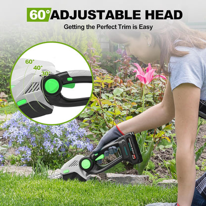 Cordless Hedge Trimmer,21v Electric Grass Shears & Shrub Trimmers,Handheld 2-in-1 Battery Powered Hedge Trimmer for Patio/Lawn, Gardening Tools, Included Charger (Gray-Green+1* Battery)
