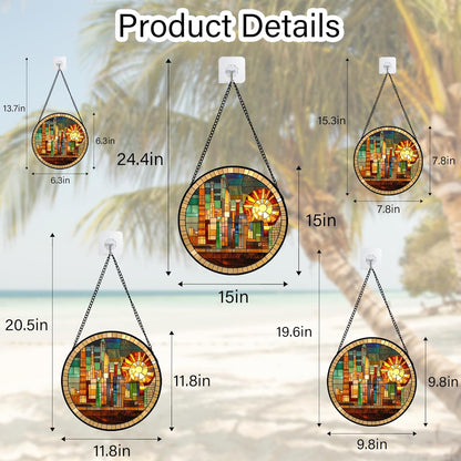 Stained Glass Window Hanging Colorful Cityscape Golden Sun Large 15" - Suncatcher Door Garden Sun Catcher Home Decor Birthday Christmas for Mom Men Woman Nana Friend