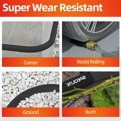 SPECILITE Garden Water Hose 200 ft x 3/4 in Heavy Duty, Flexible and Lightweight, Burst 600 psi, Kink-less Hybrid Rubber Pipe for Backyard, 3/4'' Brass Fittings, Black
