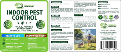 Mosquito Magician Indoor Pest Spray – Design for Indoor Use to Neutralize Spiders, Roaches, Ants & Flies with Plant-Sourced Essential Oils, Efficient Ready to Use Home Pest Spray – Cedarwood, 32 OZ