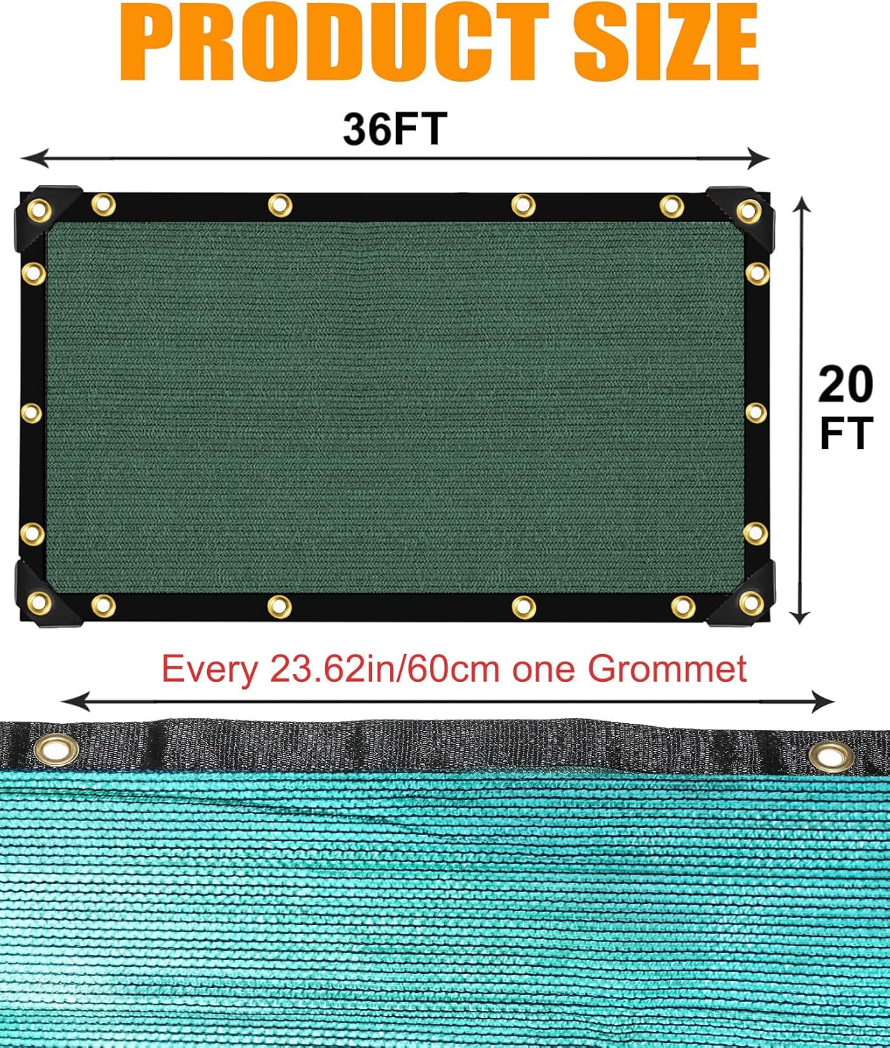 E.share 70% Shade Cloth for Garden, 20 Ft X 36 Ft Sun Shades Outdoor Patio with Grommets for Plant Covers,Porch Screen,Pergola Shade Cover,Greenhouse,Green