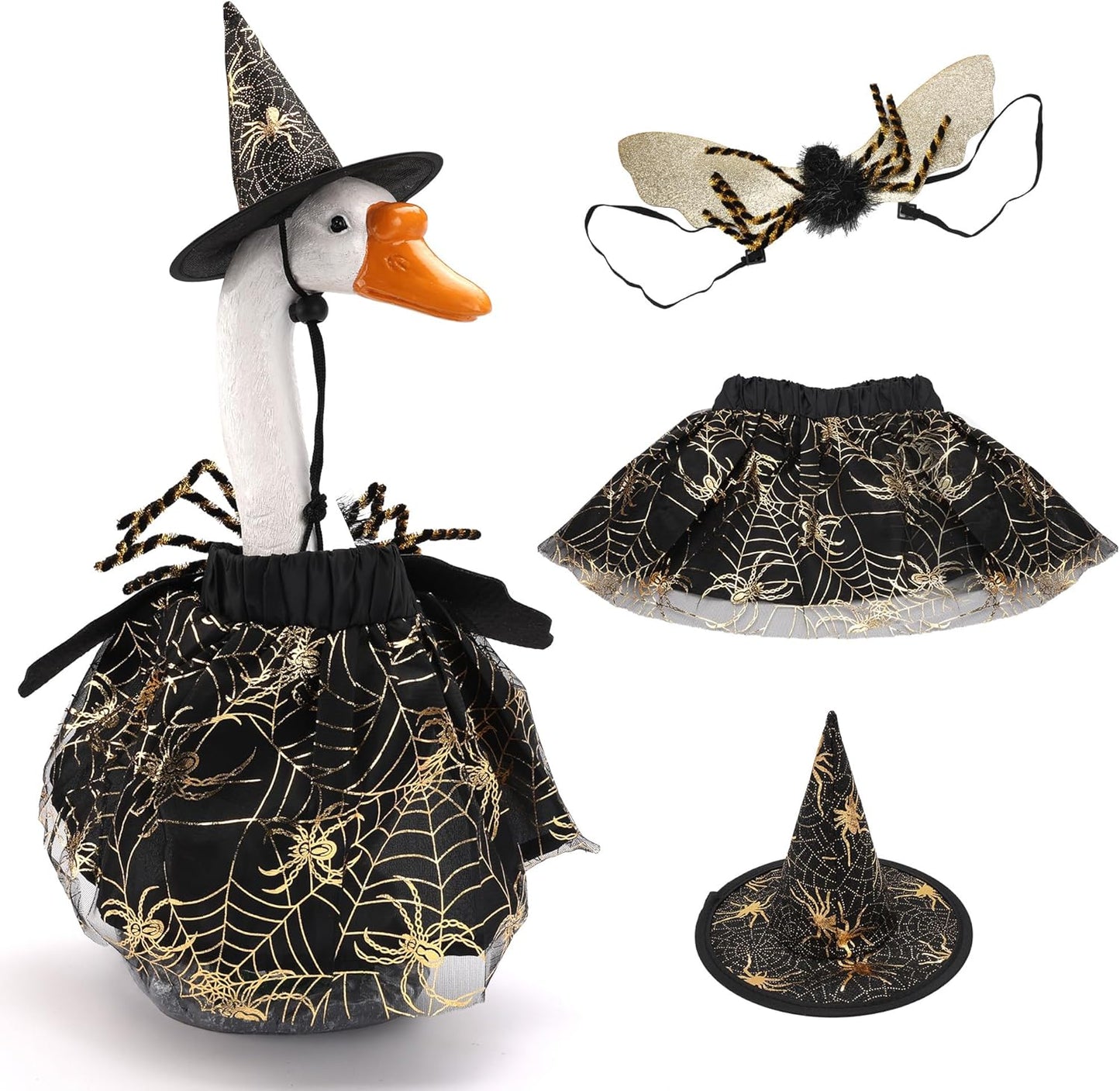 Halloween Porch Goose Outfits, Spider Goose Costume Yard Geese Statue Clothes for 23" Statue Patio Lawn Garden Decoration（Spider）