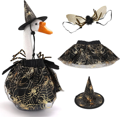 Halloween Porch Goose Outfits, Spider Goose Costume Yard Geese Statue Clothes for 23" Statue Patio Lawn Garden Decoration（Spider）