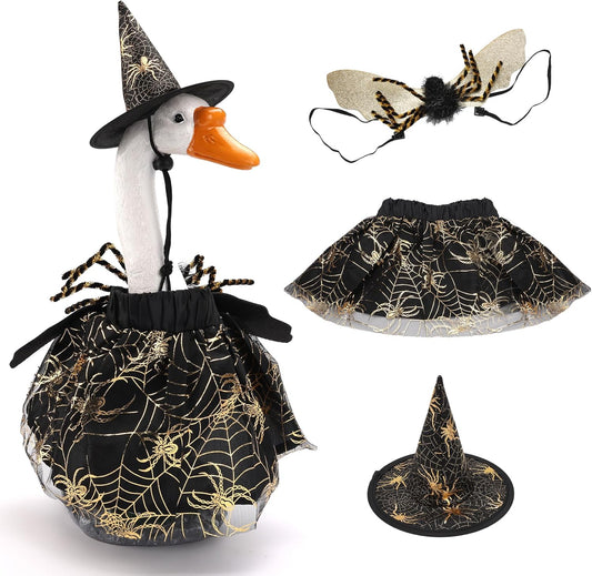 Halloween Porch Goose Outfits, Spider Goose Costume Yard Geese Statue Clothes for 23" Statue Patio Lawn Garden Decoration（Spider）