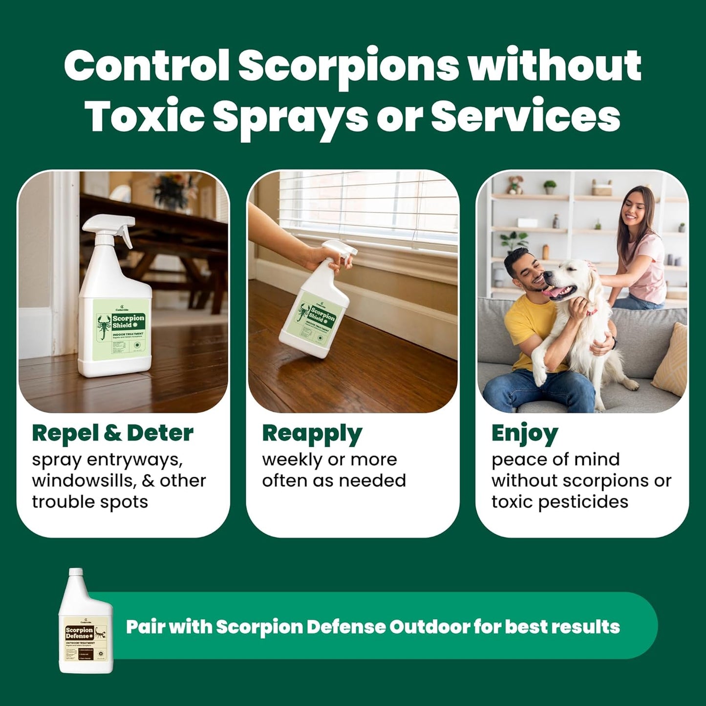 Cedarcide Scorpion Shield (Quart) Indoor Cedar Oil Pest Control Spray - Kills & Repels Scorpions and Other Pests Guaranteed - Pet Safe