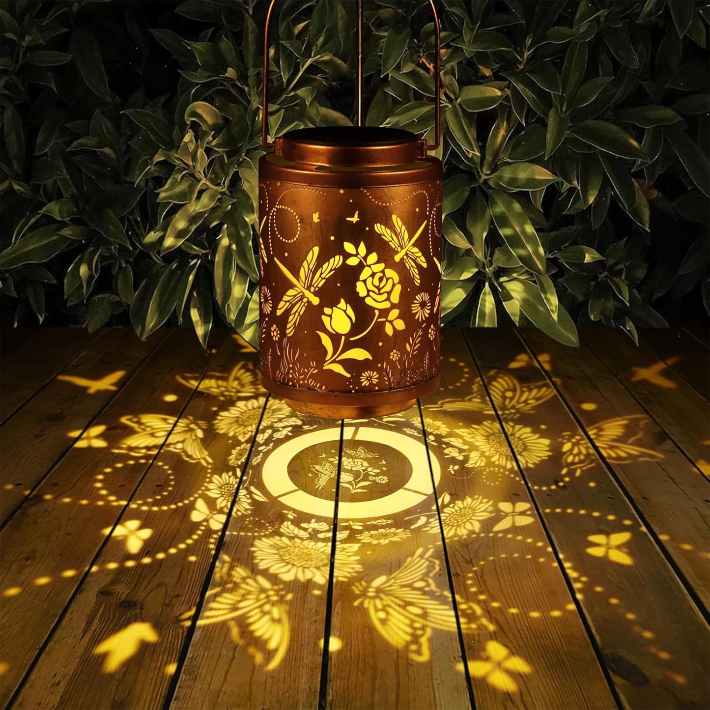 2 Pack Solar Lanterns Garden Decor Birthday Gifts for Women Mon Grandma Metal Hanging Solar Lights Waterproof Outdoor Decoration for Outside LED Lanterns for Yard (Dragonfly)
