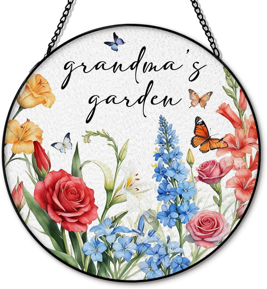 Grandma's Garden Flower Suncatcher Stained Glass Window Hanging, Grandma's Garden Gifts Sun
