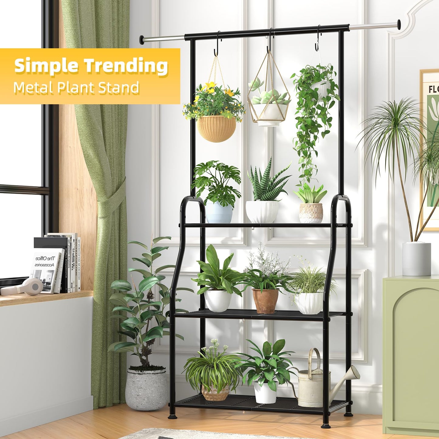 Simple Trending Plant Stand Indoor Outdoor, Heavy Duty Metal 3 Tiered Hanging Plant Shelf for
