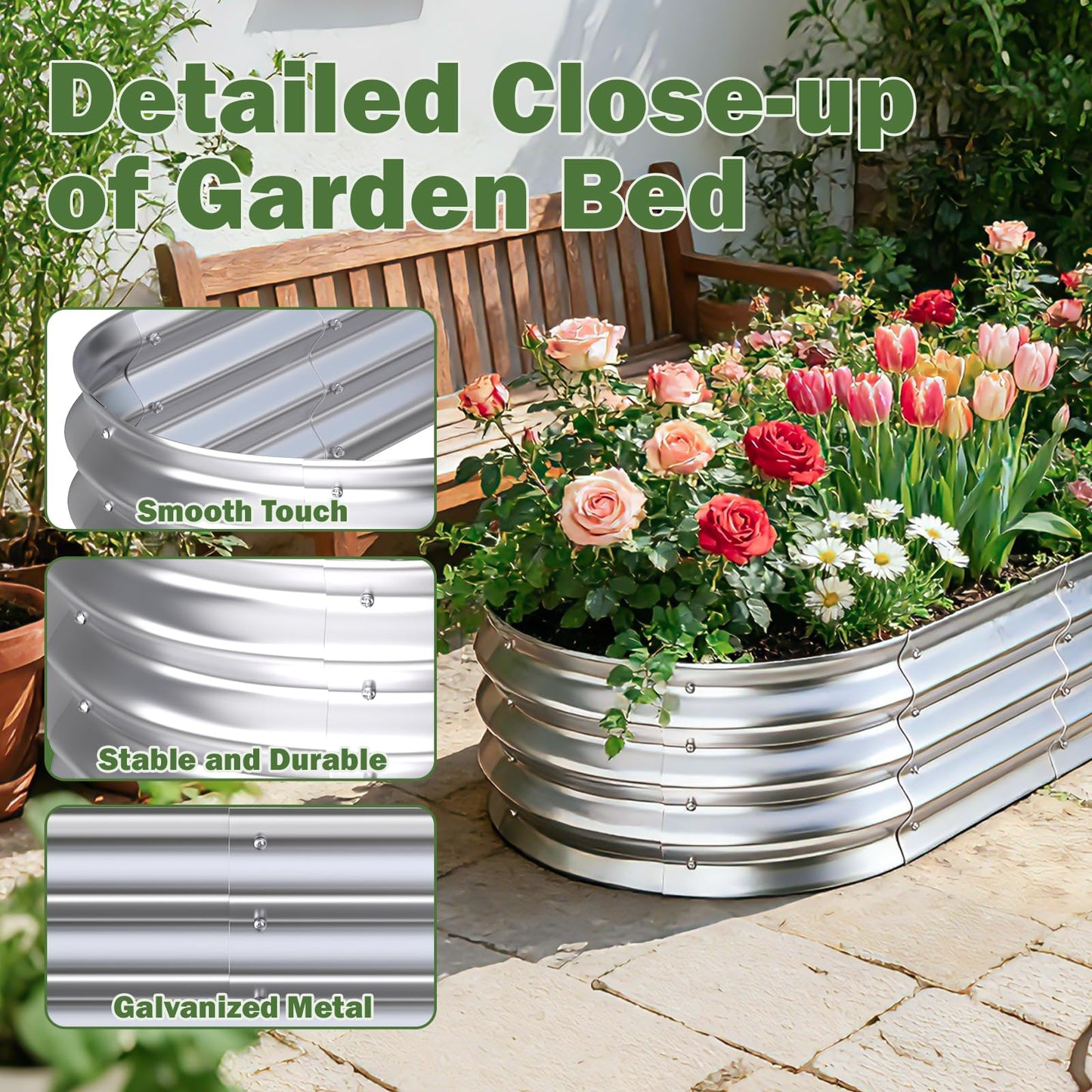 Tegarbed Galvanized Raised Garden Bed Outdoor, 4x2x1ft(2Pack) Metal Heavy Duty Planter Boxes for