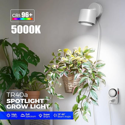 Barrina TR40a Track Grow Light for Indoor Plants, 40W Hanging Grow Lights with Adjustable Beam Angle (15°-60°), 5000K Full Spectrum Wall-Mounted Plant Light with Timer for Growing Houseplants,1-Pack