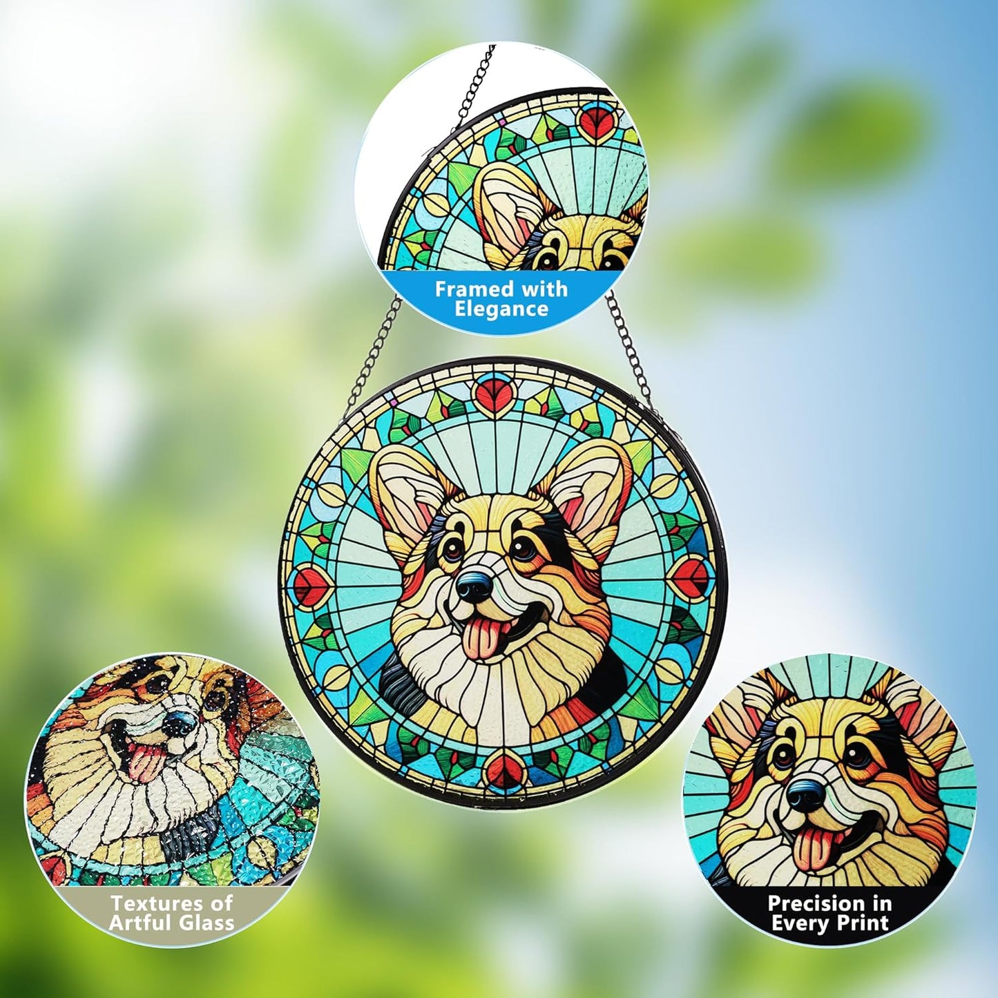 Stained Glass Dog Memorial Suncatcher,Corgi Window Hanging,Sympathy Gifts for Pet Loss,7.9 inch/20 cm Home and Garden Decor for Dog Lovers (Corgi)