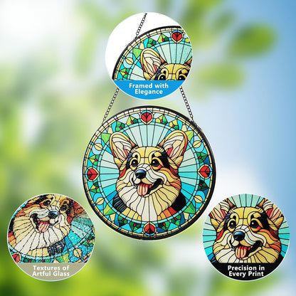 Stained Glass Dog Memorial Suncatcher,Corgi Window Hanging,Sympathy Gifts for Pet Loss,7.9 inch/20 cm Home and Garden Decor for Dog Lovers (Corgi)