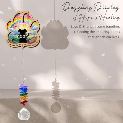 2 Layered Ornament Suncatcher - Rainbow Bridge - Christmas Birthday Gifts for Dog Lover - Dogs Memorial Suncatcher - Pet Sympathy Keepsake - Paw Ornament for Loss of Dog - Rainbow Maker