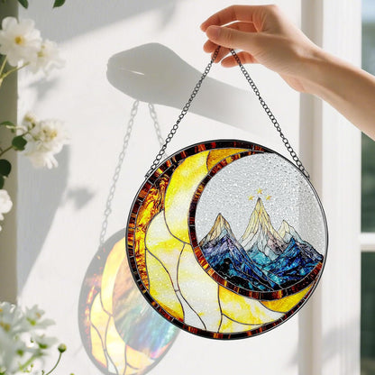 Stained Glass Window Hanging, Pauyadu 8 Inch Night Court Suncatcher Ornament, Stained Glass Suncatcher, Suncatchers for Windows Hanging, Window Decor, Gifts for Friend, Lover, Family, Artist