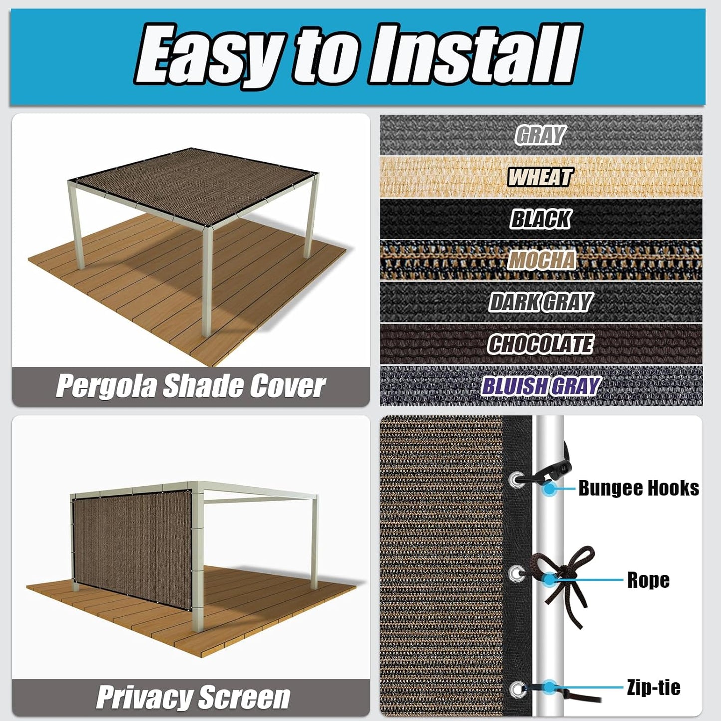 Amagenix 90% Sun Shade Cloth with Grommets, 8' x 10' Pergola Replacement Shade Cover Canopy Privacy Screen for Outdoor Patio Garden, Mocha (We Customized)