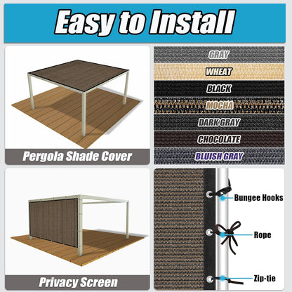 Amagenix 90% Sun Shade Cloth with Grommets, 8' x 10' Pergola Replacement Shade Cover Canopy Privacy Screen for Outdoor Patio Garden, Mocha (We Customized)