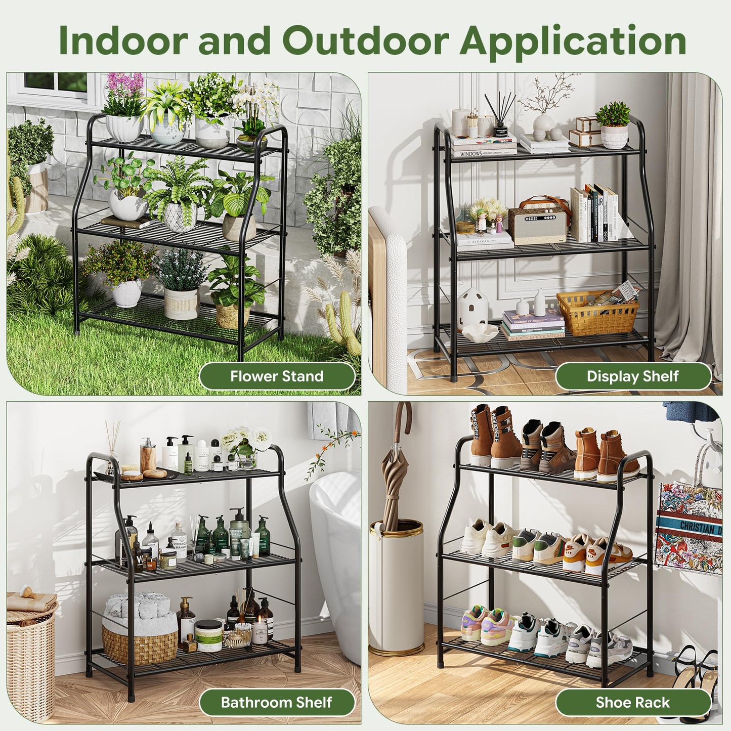 Simple Trending Plant Stand Indoor Outdoor, Plant Shelf for Multiple Pots Metal, 3 Tiers Large