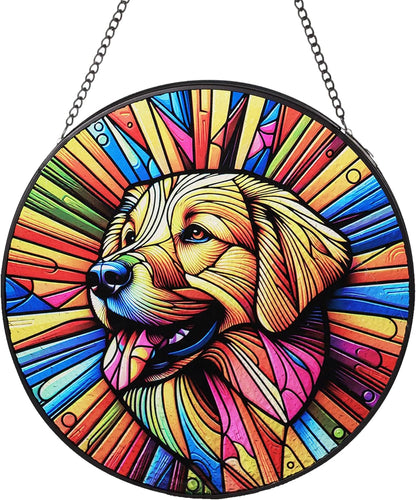 Stained Glass Dog Memorial Suncatcher,Golden Retriever Window Hanging,Sympathy Gifts for Pet Loss,7.9 inch/20 cm Home and Garden Decor for Dog Lovers (Golden Retriever)