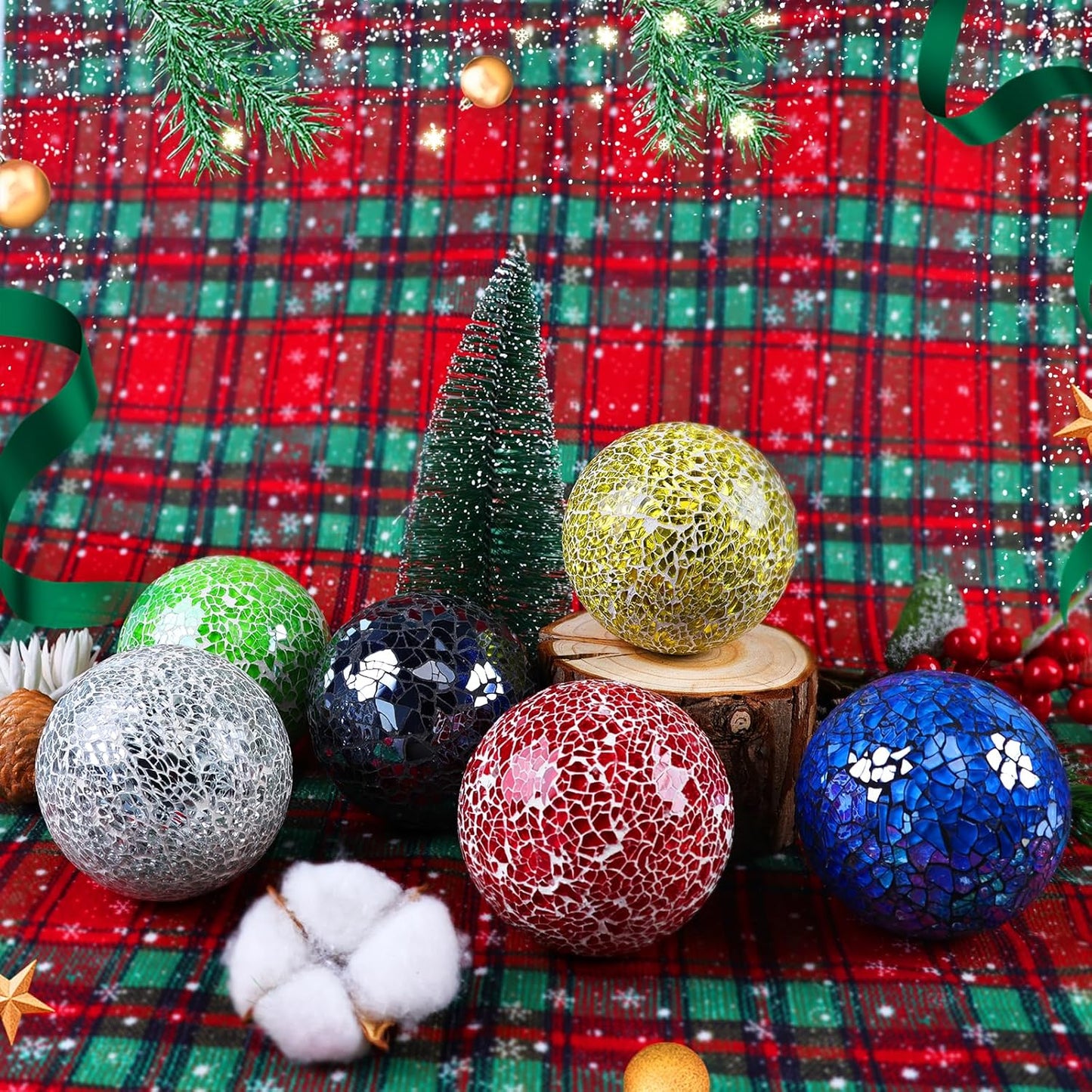 3.35 Inch Round Solid Glass Balls Orbs Decorative Mosaic Ball Centerpiece Sphere Crack Globe Crafts for Bowls Tray Table Garden Decoration Green Set of 3