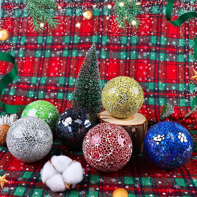Gold 3.35 Inch Glass Balls Decorative for Bowls Crack Mosaic Orbs Solid Spheres Ball Round Globe Vase Filler Coffee Table Decor Modern Wedding Party 3 Pcs