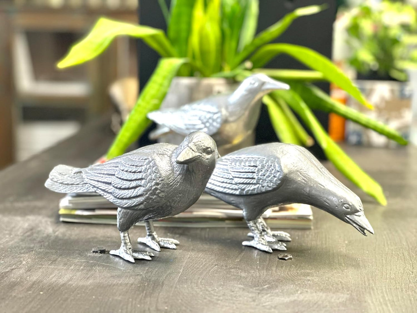 NACH Cast Iron Crow Statue, Head Down Raven, Large Garden Statues, Crow Garden Sculpture, Bird Figurines Home Decor, Raven Decor, Antique Metal Bird Statue, 10 x 3.5 x 6 inches, JS-90-7117AM
