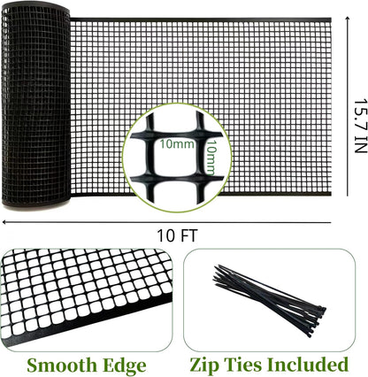 PotatoLife Plastic Wire Mesh Fence, Balcony Fence for Baby and Pets, Safety Fence, Stair Protector, Poultry, Garden, Tree Support, Durable Material, Free Zip Ties (Black, 15.7'' x 10')