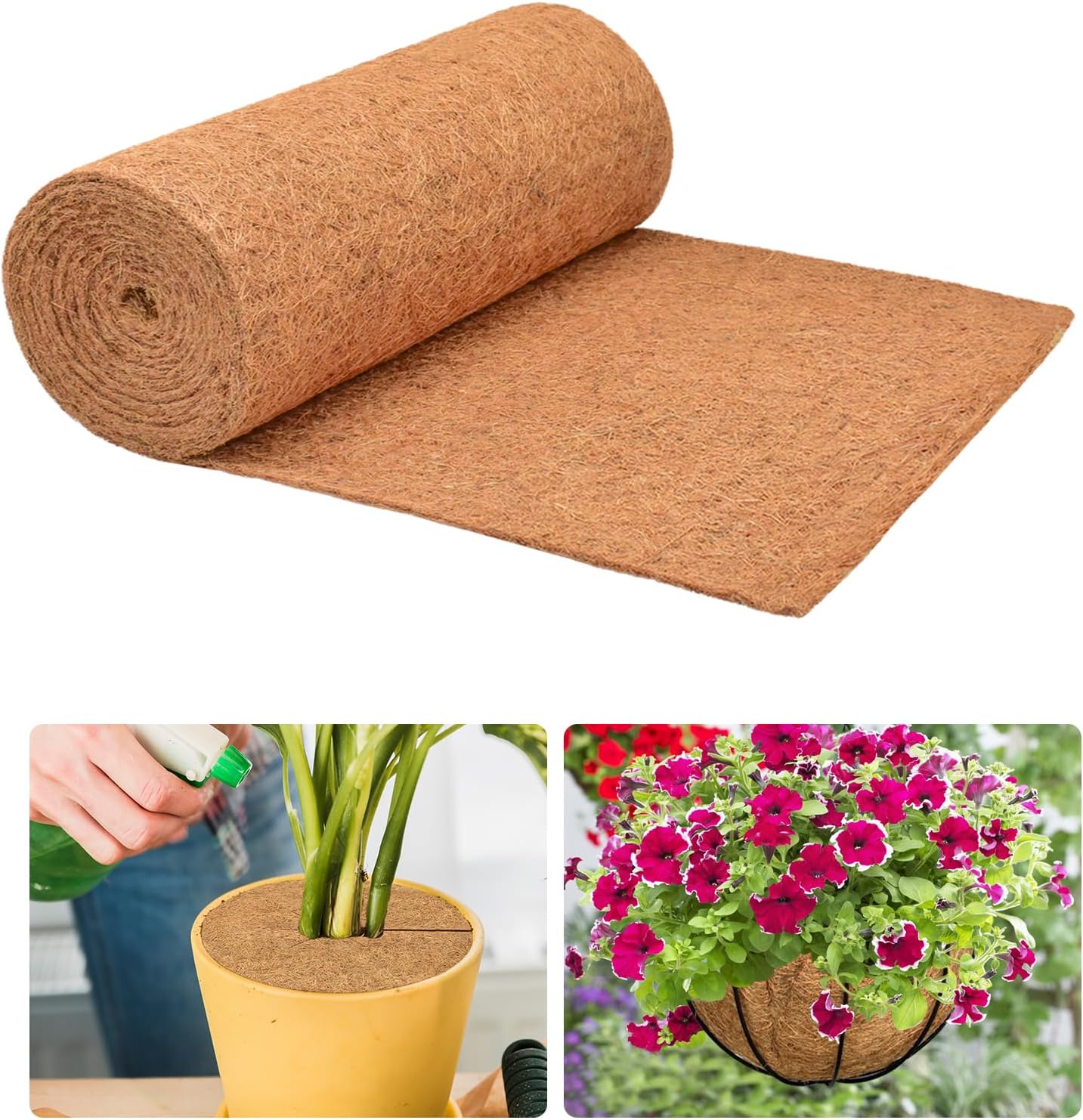 ZeeDix 16 x 80 inches Thickened Coco Liner Roll for Planters- Natural Coconut Flower Basket Liners Coco Coir Mat for Plants Flowers Vegetables Reptiles Carpet