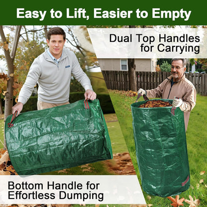 3-Pack 32 Gallon Yard Waste Bags with Leaf Scoop — Collapsible, Stand-Open Garden Bags with Reinforced Handles, Heavy-Duty Reusable Lawn Containers for Leaves, Weeds & Debris