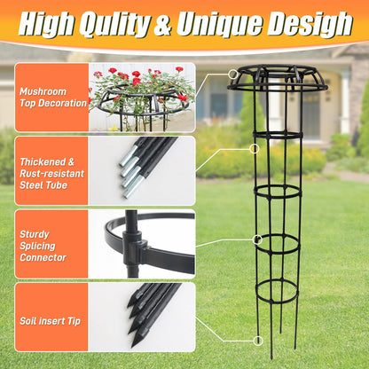 65 Inch Garden Trellis for Climbing Plants Outdoor, Mushroom Top Trellis for Potted Plants, Vines, Roses, Clematis, and Vegetables, Plant Trellis Support 2 Pack