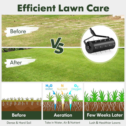 S AFSTAR 18" Manual Lawn Aerator, Heavy Duty Rolling Aerator Lawn Tool Filled Sand Stone with 51" Detachable Handle & Tine Spikes for Soil Loosening, Push Grass Aeration for Garden Yard, Black