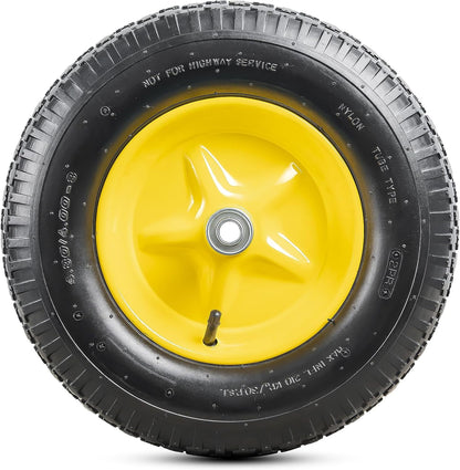 4.80/4.00-8 Tires and Wheels, Replacement Pneumatic Tires 15-Inch Wheel with 5/8" Bearings Compatible with Hand Truck, Wheelbarrow, Wagon, Gorilla Carts Tires(Yellow, 2PCS) P-097