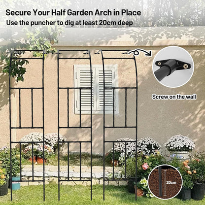 Twira Half Side Garden Arch Trellis, 7.9FT Metal Arbor Trellis for Climbing Plants Outdoor, Black Half Arch Wedding, Garden Archway Arbors and Trellises Decoration for Lawn, Patio, Backyard