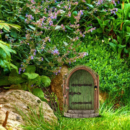 JJLFresheners 3Pcs Green Fairy Door Wooden Miniature Fairy Garden Doors Outdoor Mini Gnome House Accessories for Tree Trunk Ornaments Miniatures, Garden Sculptures and Statues, Fairy Door