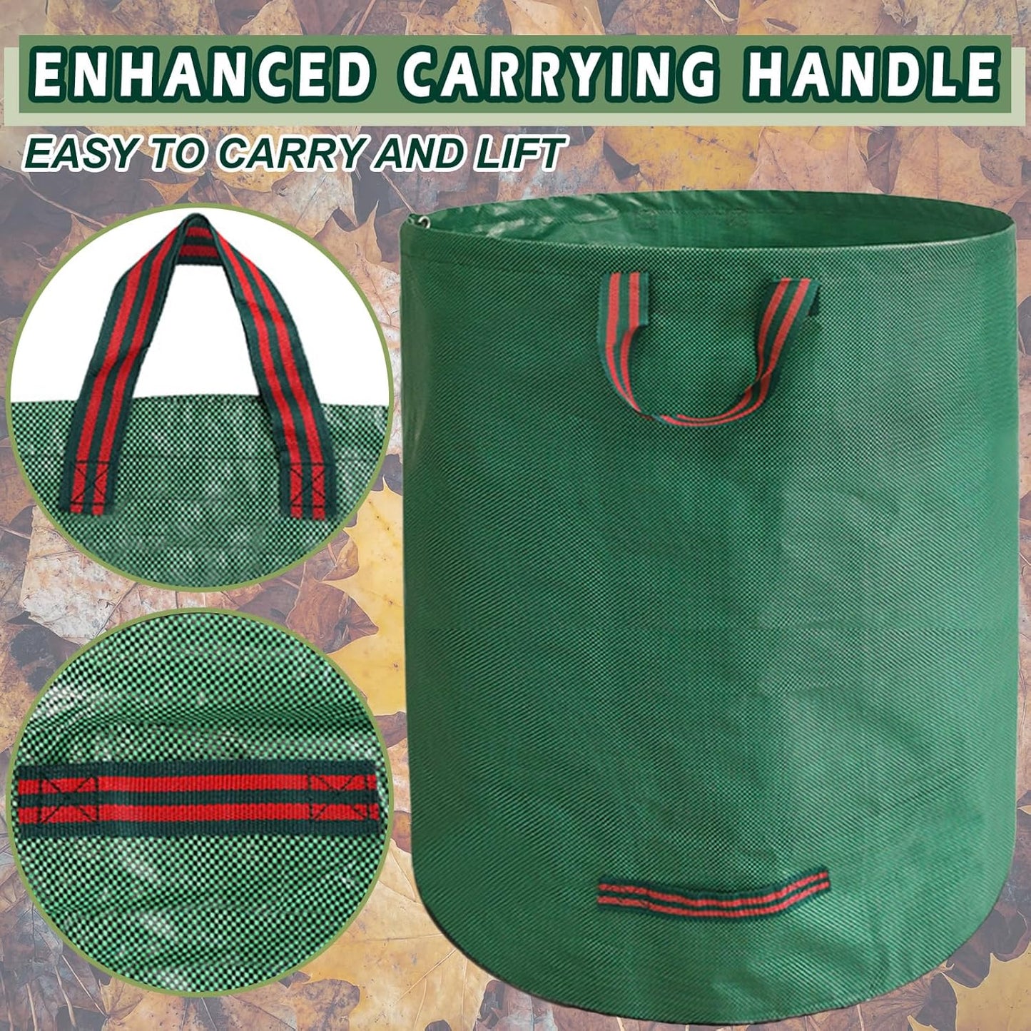 Reusable Yard Waste Bags, 72 Gallon Lawn and Leaf Bags, 6 Pack Garden Weed Heavy Duty with 4 Handles Standable&Collapsible Outdoor Trash Bags, Camping Yard Recycling Bags with 2 Pair of Gloves