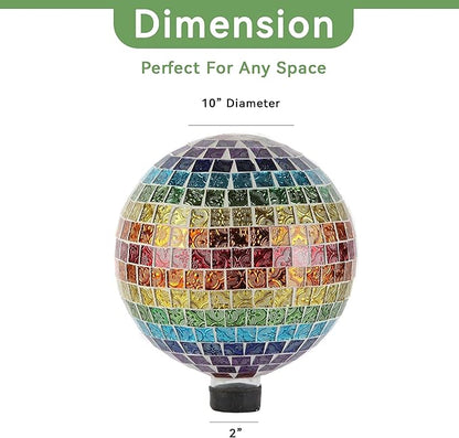 Lily's Home Colorful Mosaic Glass Gazing Ball, Designed with a Stunning Rainbow Holographic Mosaic Pattern to Bring Color to Any Home and Garden. 10 Inches Diameter