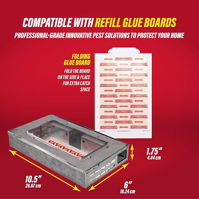 Catchmaster Multi-Catch Mouse Trap, Humane Mouse Trap Indoor for Home, Includes 1 Replaceable Glue Board, Live Catch Pest Control for Garage & Shed